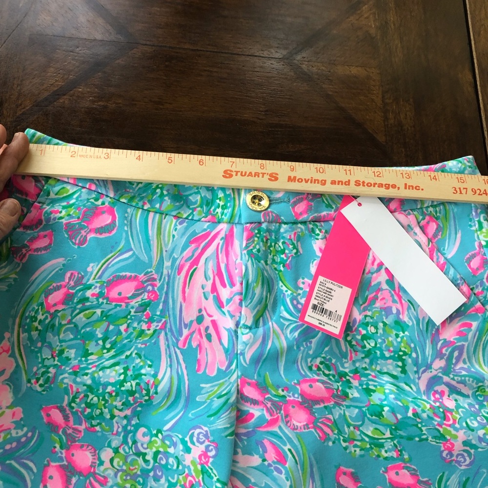 Lilly Pulitzer Teal Pink & Green Floral Scallop Hem Bermuda Shorts - Picture 8 of 11
